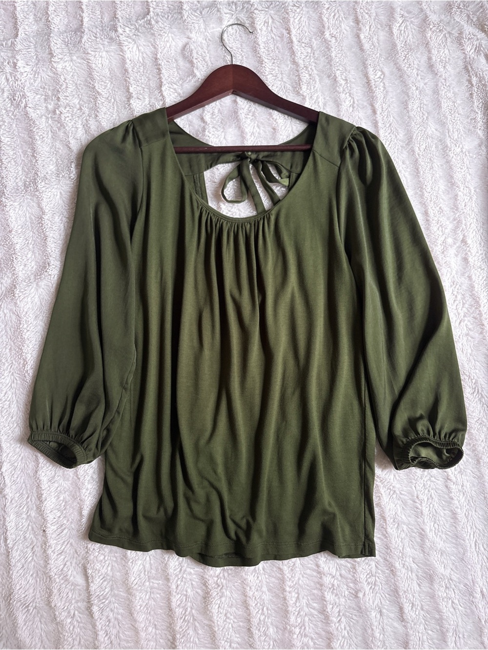 Banana Republic Women's Tie Back Blouse Small Olive Green | Earthy Romantic Boho